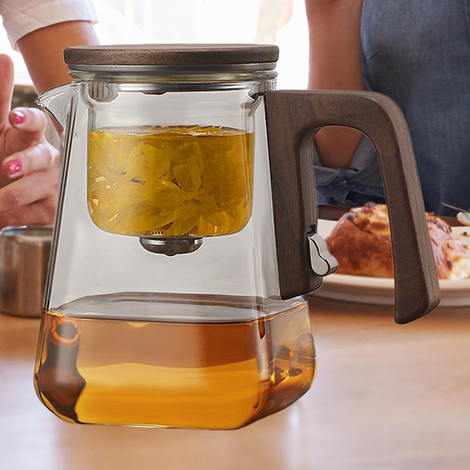 con colador de té, suelta | de con colador | Juego de té de filtro de vidrio multifuncional con mango de madera, magnética para el comedor en casa