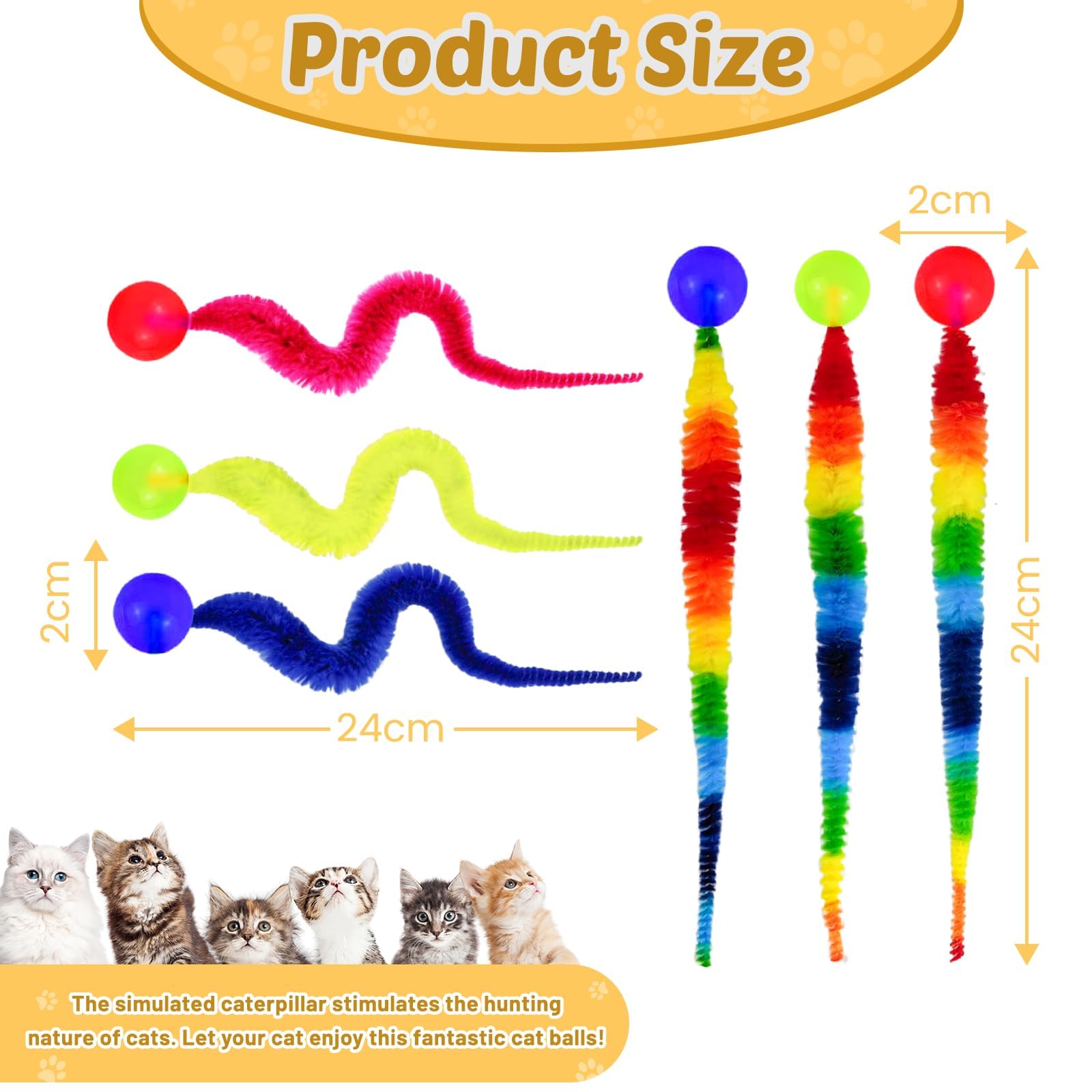 CMANLNYK 6Pcs Interactive Colorful Worm Cats Toys, Wiggly Cat Balls Toy, Cat Toys for Indoor Cats Adult Interactive Cat Toy - Image 2