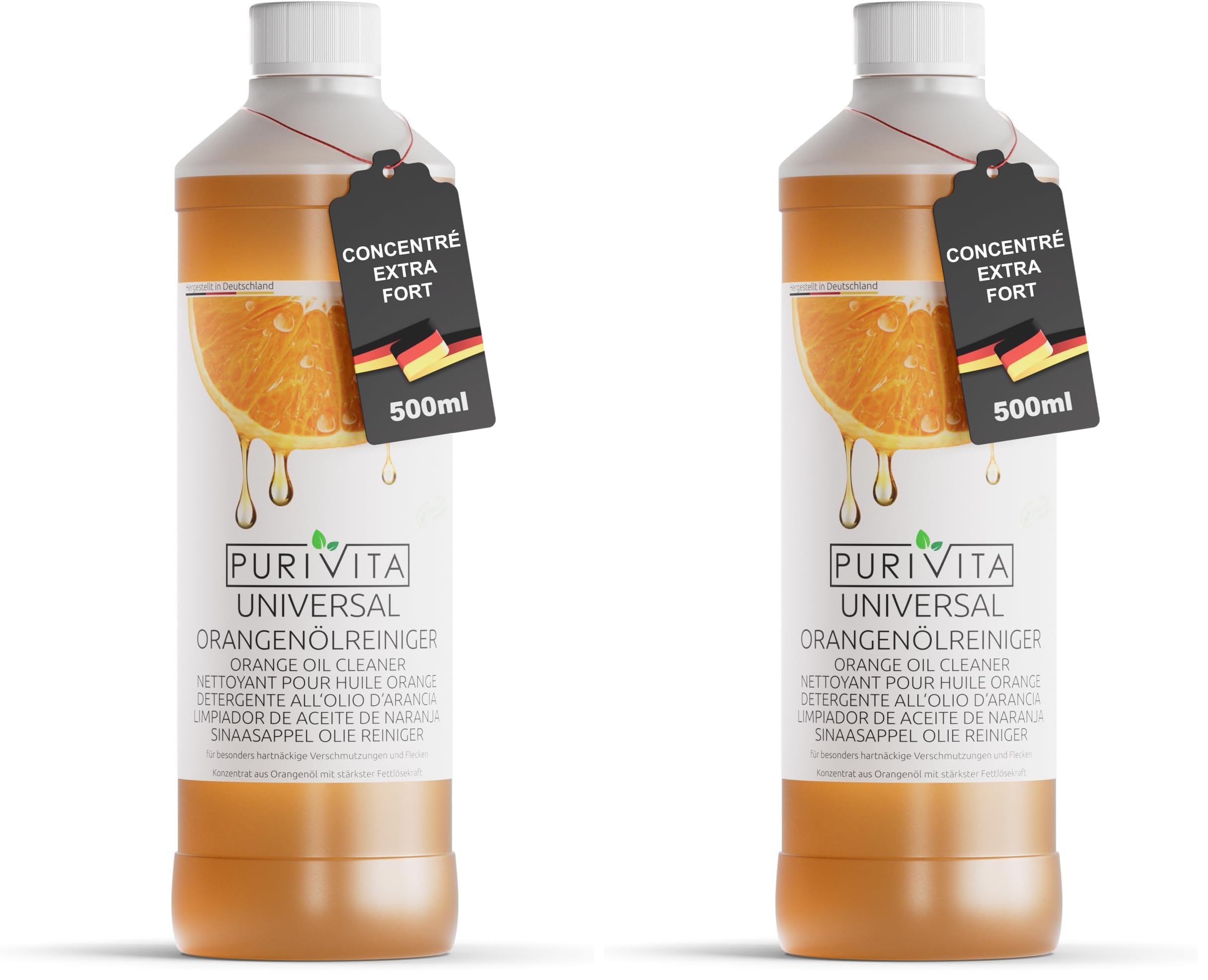 PURIVITA - Concentrato di Detergente all'Olio di Arancia 500 ml - Detergente Universale - Vegan - Con un piacevole profumo di freschezza (Confezione da 2)