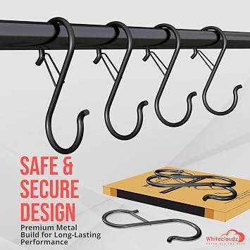 WHITECLOUDZ 10Pack Heavy Duty Metal S Hooks for Hanging with Safety Buckle