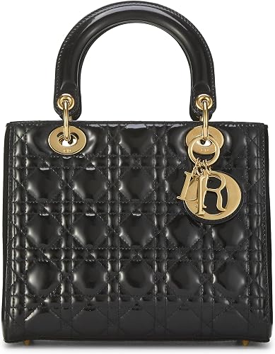 Christian Dior, Pre-loved Black Cannage Quilted Patent Leather Lady Dior Medium, Black