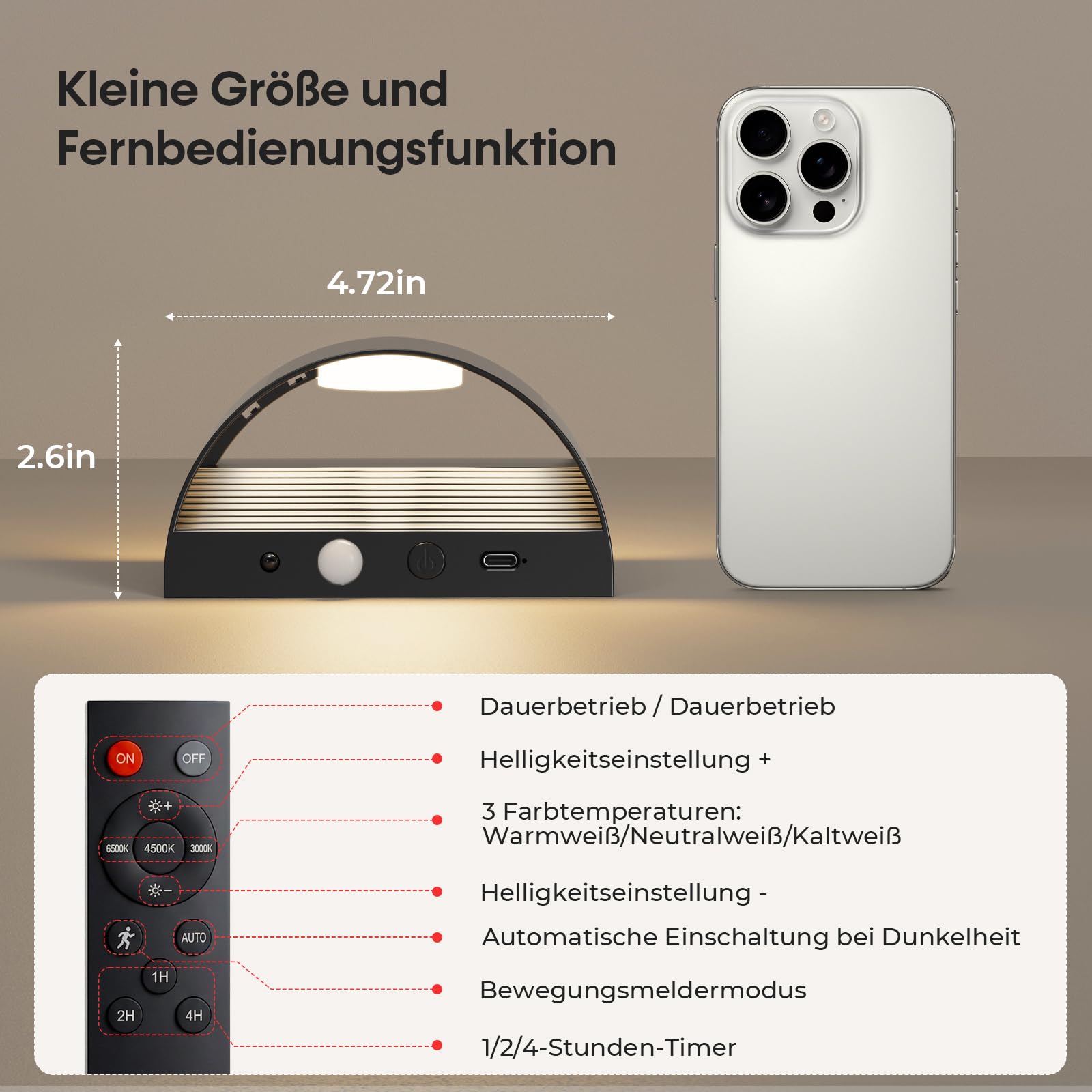 NIORSUN 4 Stück Akku Wandleuchte Innen mit Bewegungsmelder & Fernbedienung, 3 Farben dimmbar (3000K-6500K), 5000mAh kabellos ohne Stromanschluss für Schlafzimmer, Wohnzimmer, Treppe, Schwarz