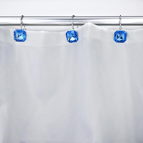 Miniatura 9 de Ganchos de cortina de ducha para baño, acero inoxidable resistente a la corrosión, diamantes de imitación decorativos cuadrados azules ganchos de