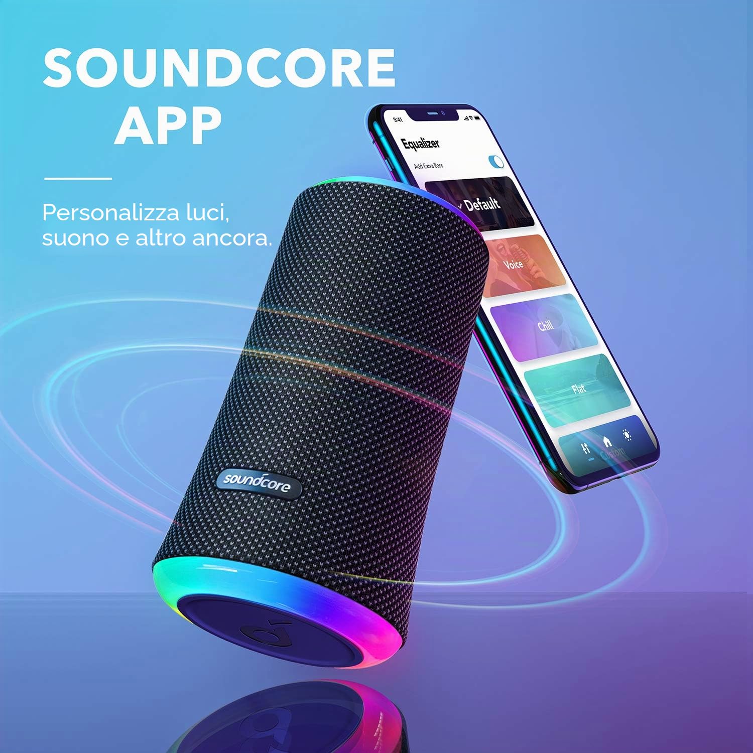 Soundcore Flare 2 Altoparlante Bluetooth Anker, impermeabile IPX7, audio a 360° per riproduzione per 20 ore, altoparlante wireless da 20 W con PartyCast.