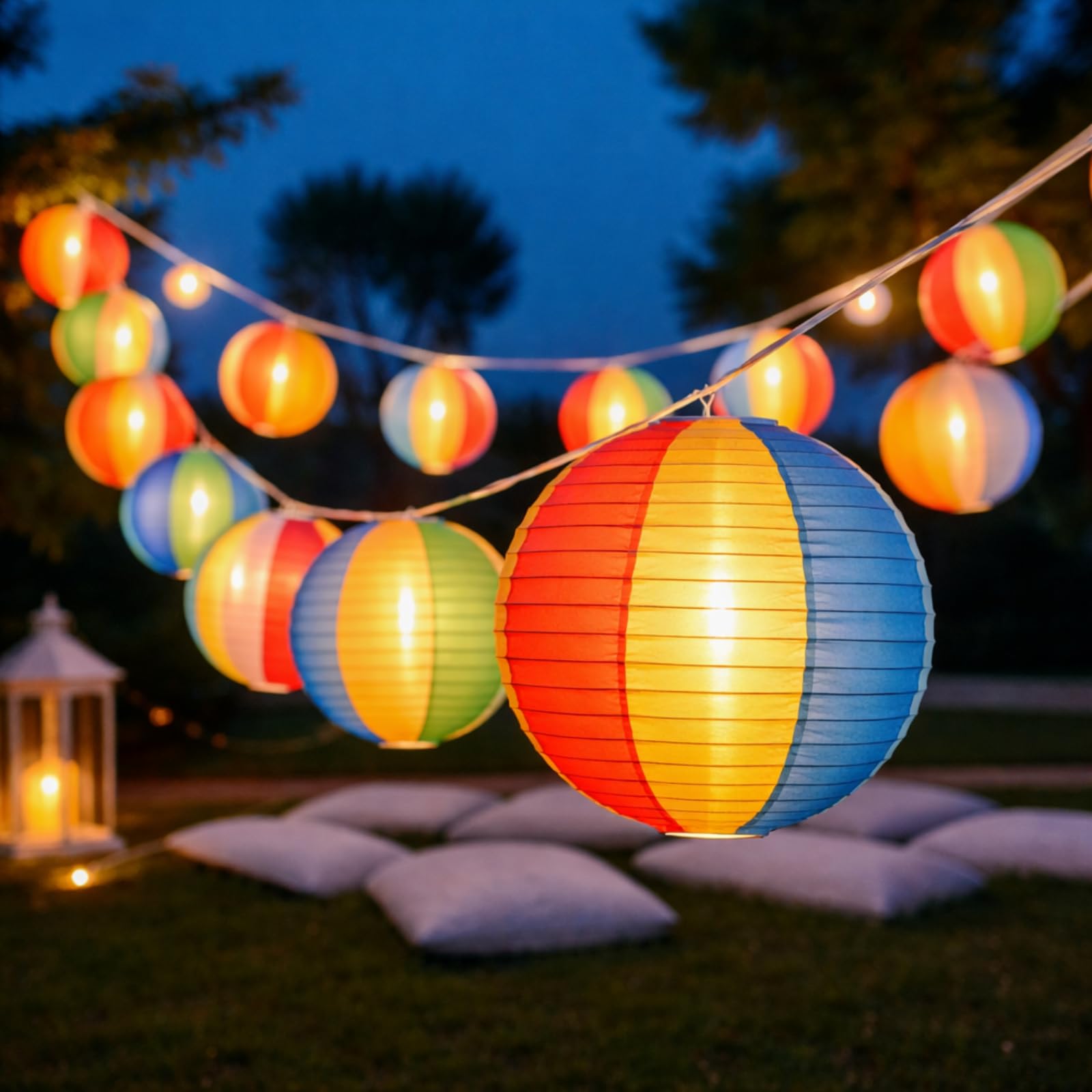 Photo 1 of 10 Pcs Beach Ball Lantern String Lights 9.84ft Summer Pool Party Decorations Decorative Hanging Light up Beach Ball Lanterns for Hawaiian Pool Birthday Party Decor Outdoor Indoor (Simple Assembly)
