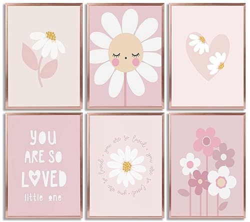 6pcs Pink Girls Floral Canvas Wall Art Nursery Daisy Wildflower