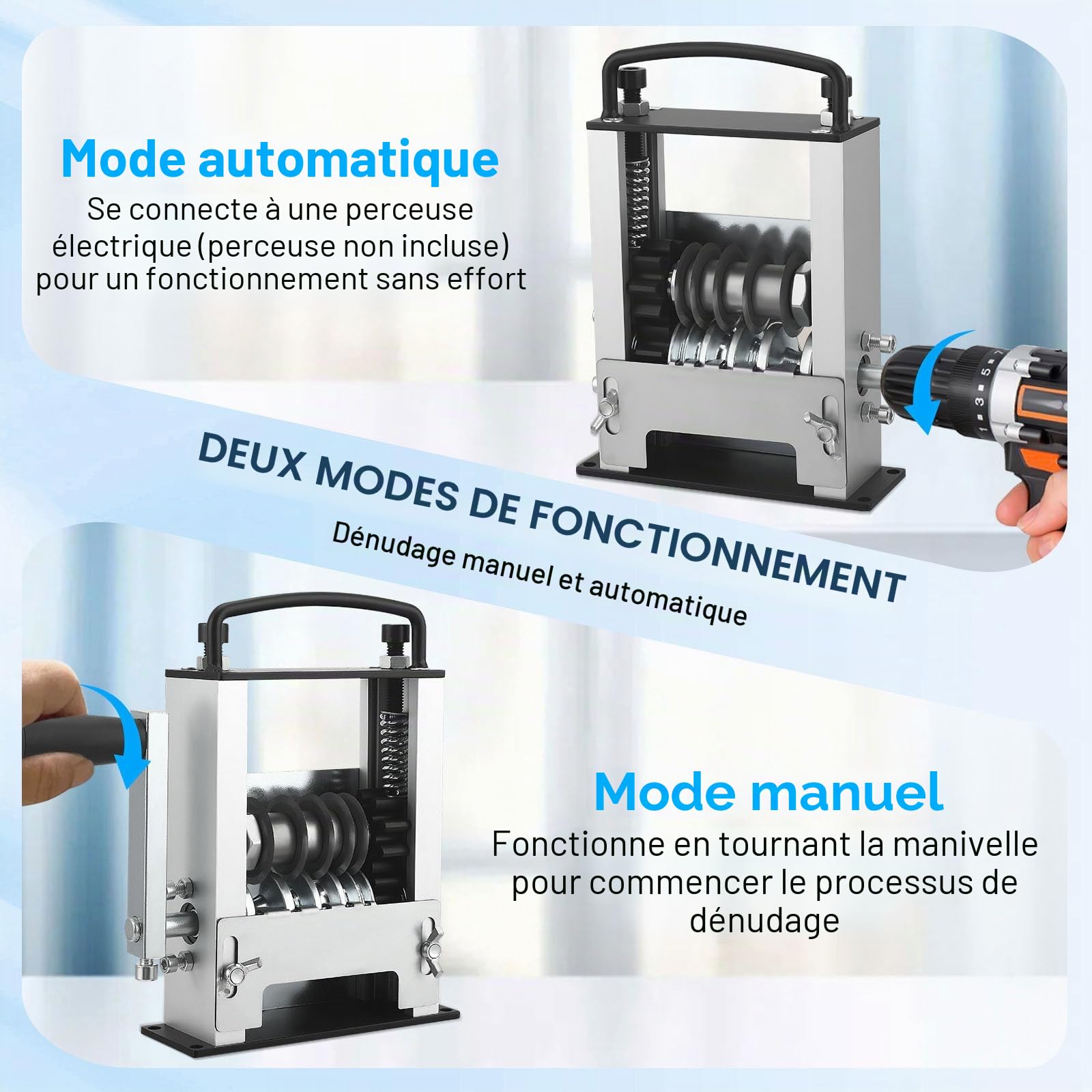 Machine à dénuder manuelle, machine à dénuder de câbles pour câbles de 3 à 17 mm, machine à dénuder de câbles avec 6 canaux et 5 lames avec poignée amovible, machine à dénuder de câbles pour fil de