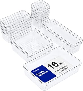 BOXJOY Set of 16 Break Resistant Smart Acrylic Desk Drawers Organisers Transparent Organizer Tray for Office Drawer Dressi... Price In India