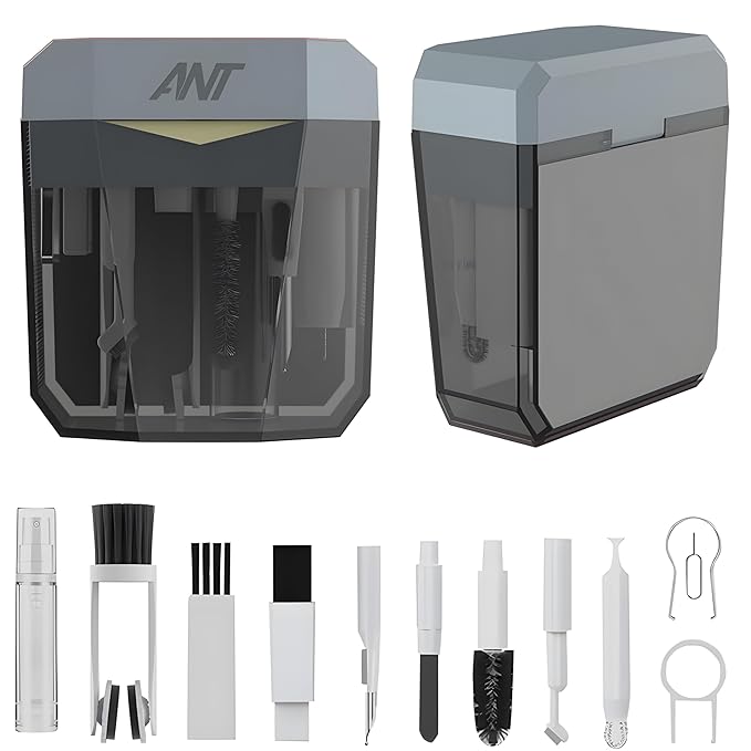 Ant PC Shine20, 17-in-1 Multifunctional Cleaner Kit for Electronic Devices Keyboard Cleaning Brush Headphones Cleaner Kit for AirPods Multi-Tool for Cleaning Laptop Earbuds Camera Mobile_ Black Silver