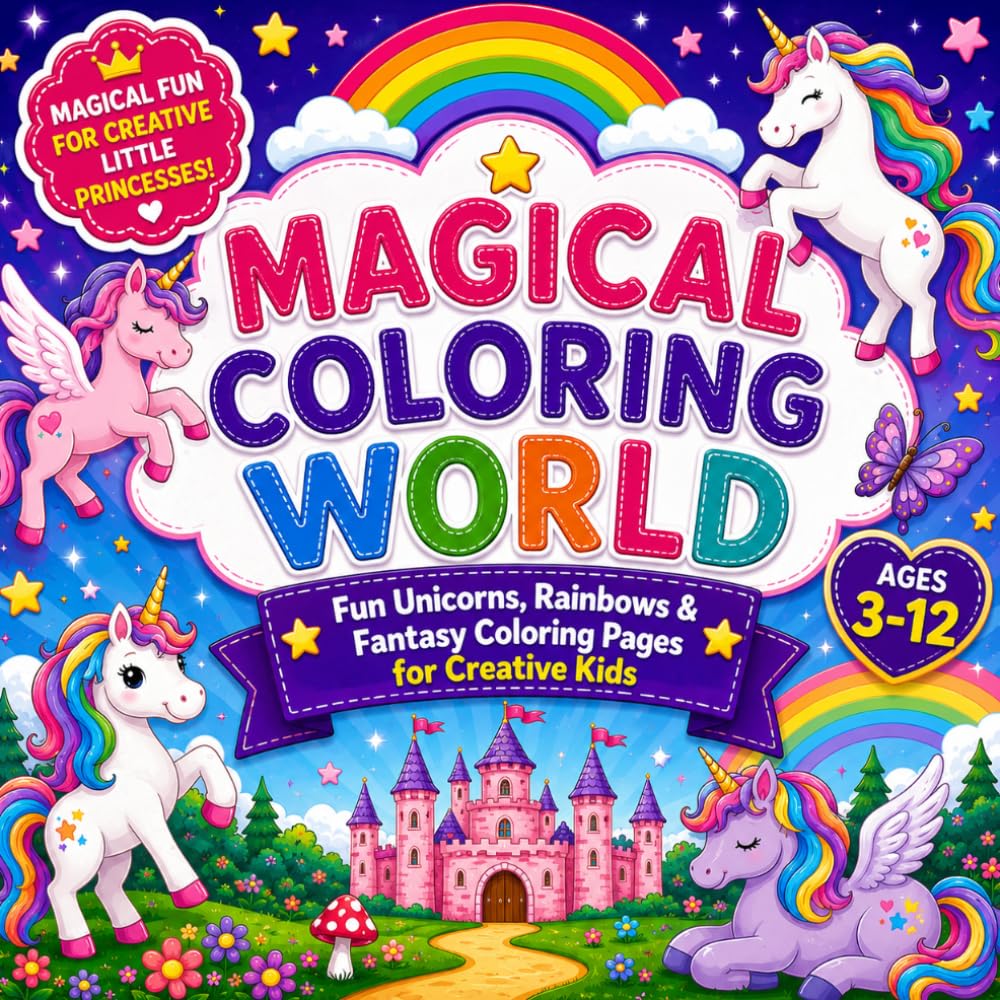 Magical Coloring World: Unicorns, Rainbows & Fantasy Coloring Book for Kids Ages 3-12: Fun and Easy Coloring Pages Featuring Magical Unicorns, ... and Fantasy Adventures for Creative Kids
