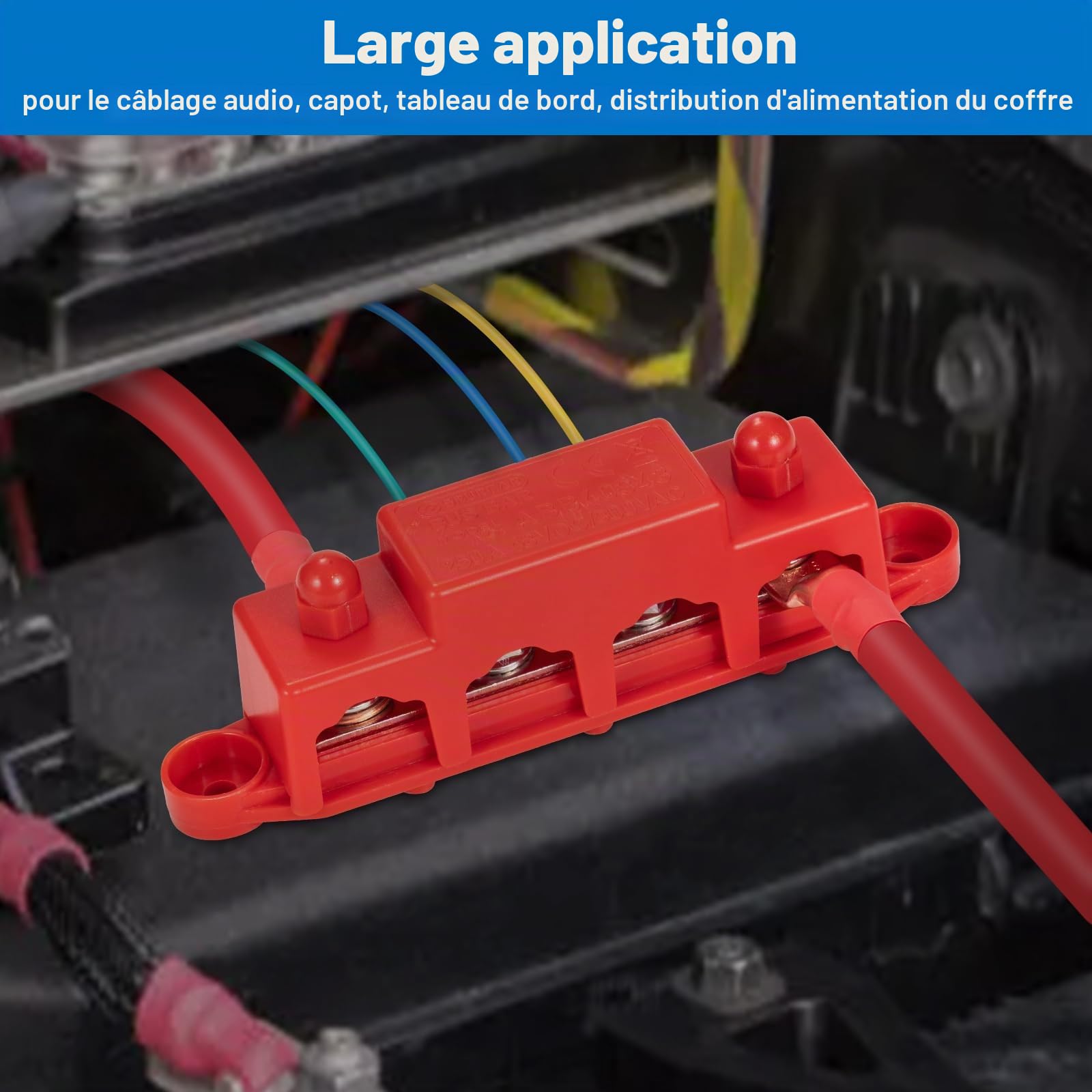 Spurtar Bloc de Distribution Bornier 12V 24V 48V DC 250A BusBar avec 4 x M8 Boulons et 3x M4 Vis pour Voiture, Camion, Bateau, 16,5 × 3,4 × 4,8 cm – Ne Convient Pas aux Espaces Étroits