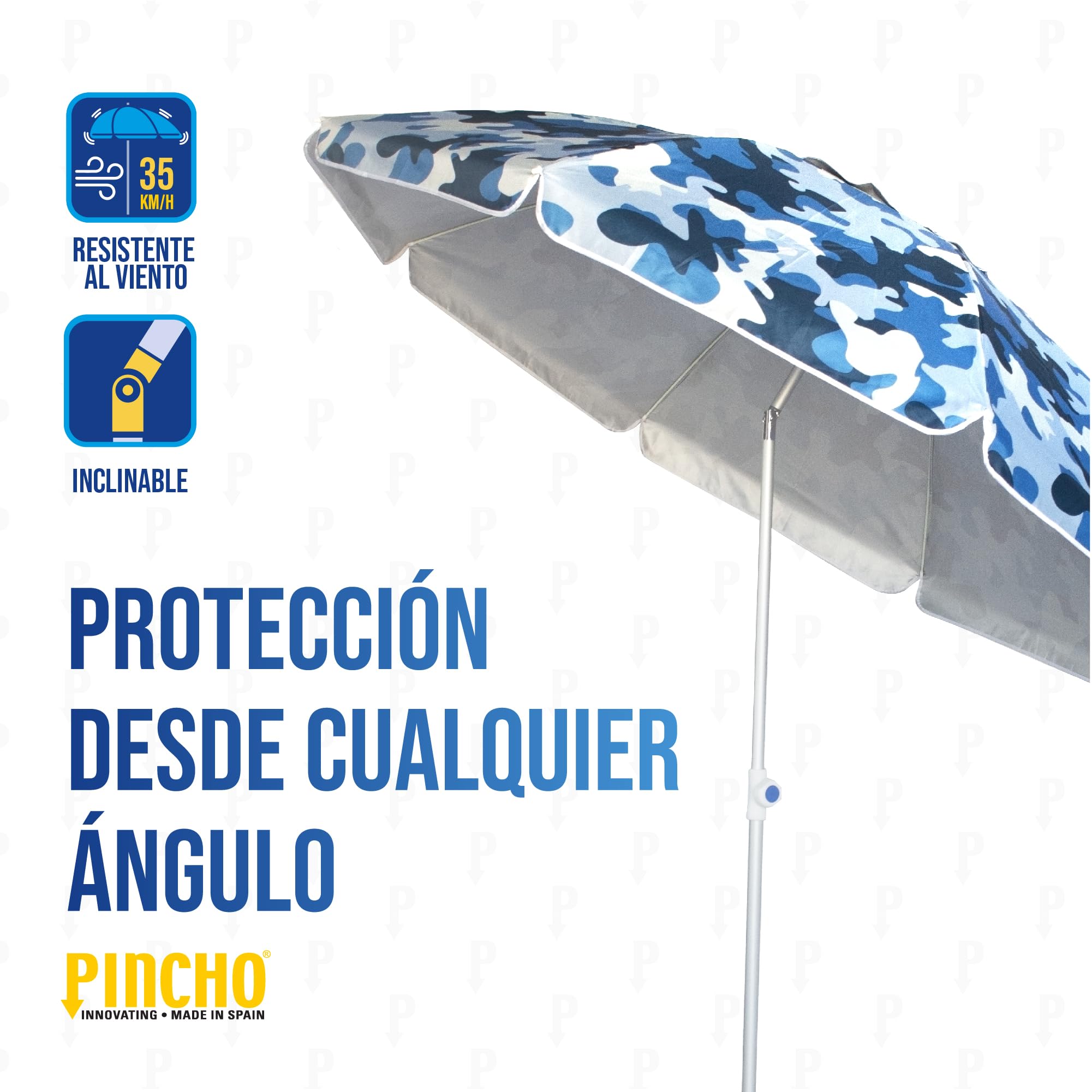 Pincho Parasol plażowy 200 cm z ochroną UV50+, regulowana wysokość, wiertło w zestawie 8 prętów wiatroszczelnych z włókna szklanego, rura aluminiowa, torba transportowa
