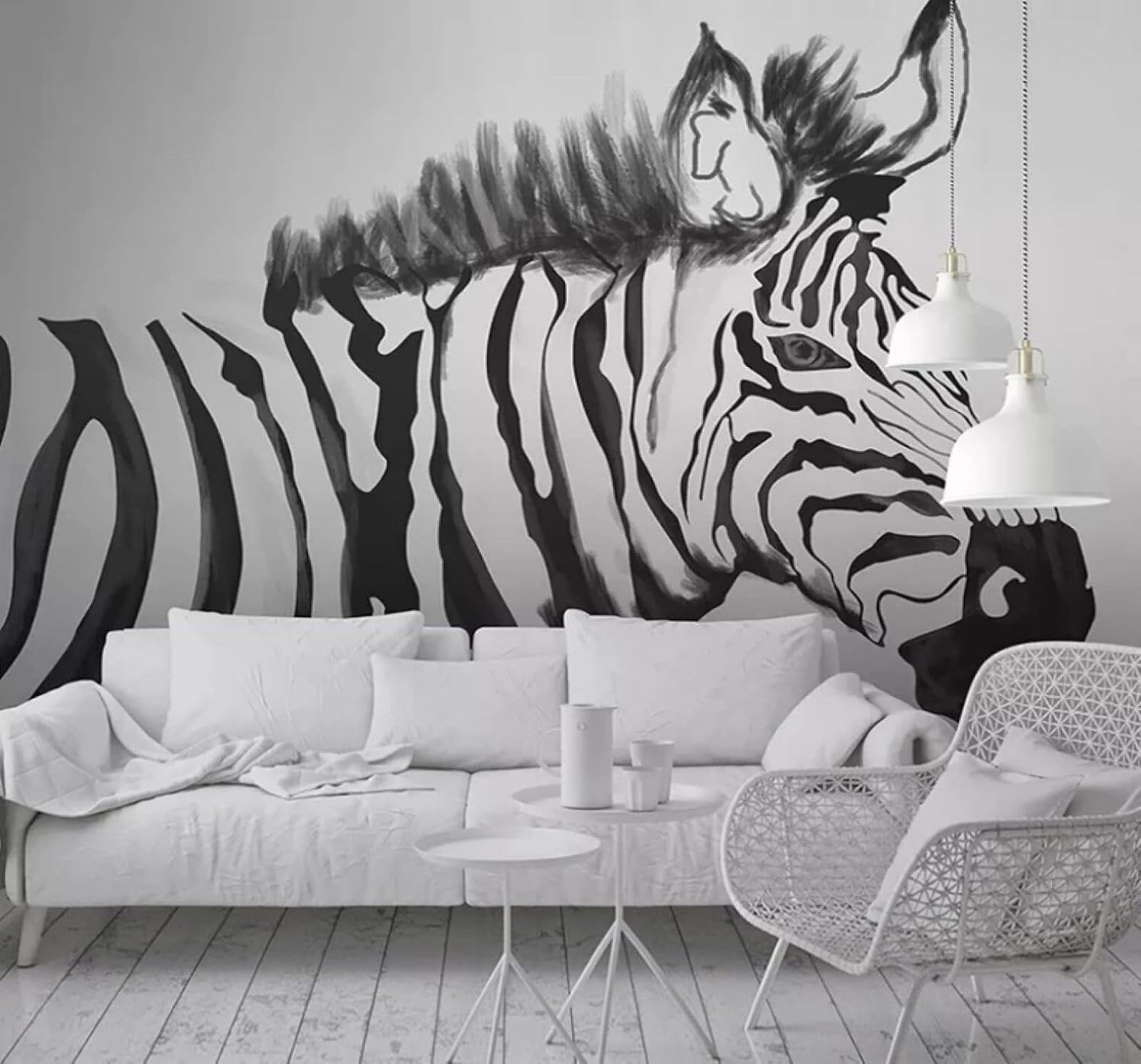 XLMING Minimalist Hand Drawn Black and White Zebra Animal 3D Wallpaper Luxury Silk Study Dining Feature Sofa Grey Bedroom Living Room Tv Decorative Wall-250cm×170cm