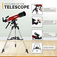 Vista 2 de AmScope Refractor ALT-AZ Telescopio con soporte de azimut de altitud, apertura de 4.016 in, longitud focal de 23.622 in, trípode de acero inoxidable
