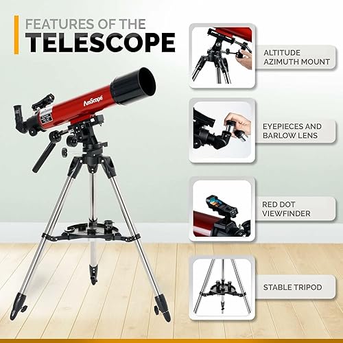 Miniatura 2 de AmScope Refractor ALT-AZ Telescopio con soporte de azimut de altitud, apertura de 4.016 in, longitud focal de 23.622 in, trípode de acero inoxidable