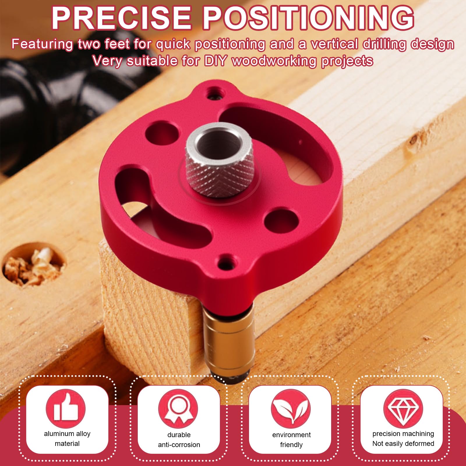 Kit di Ricerca del centro per la Lavorazione del legno, Autocentrante verticale con Bussole da 3/4/5/6/7/8/9/10 mm, Guida per trapano verticale per legno massiccio duro (rosso)
