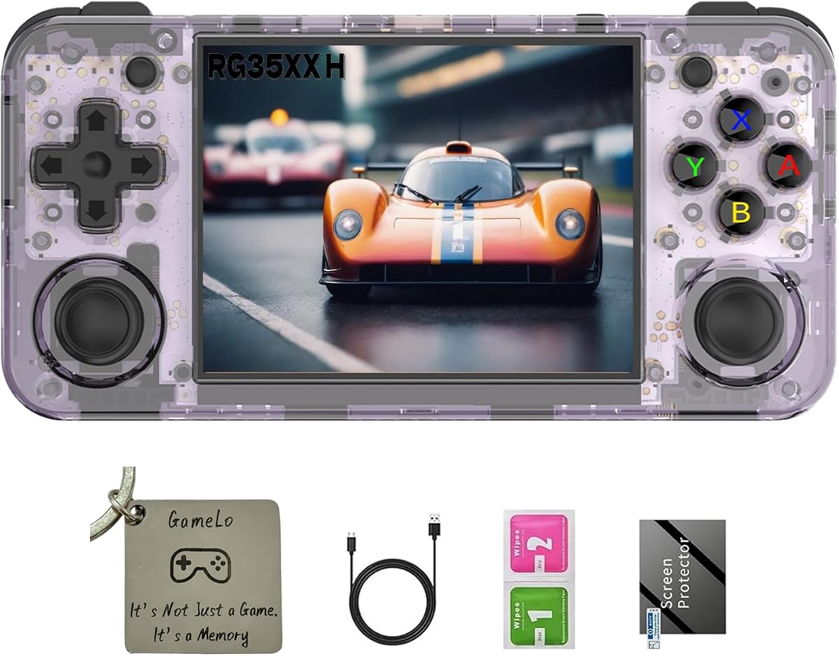 RG35XX H, Anbernic Retro Handheld Gaming Console with 64GTF Card, Dual Joystick Design 3.5-inch HD Screen Lasts up to 8 Hours High-Capacity Battery for Better Experience (64G Purple)