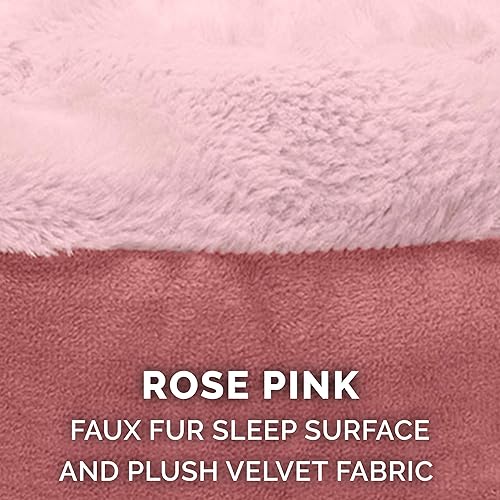 Miniatura 6 de Furhaven - Cama para perro con forma de dona de terciopelo de felpa con manta adjunta, color rosa, talla M