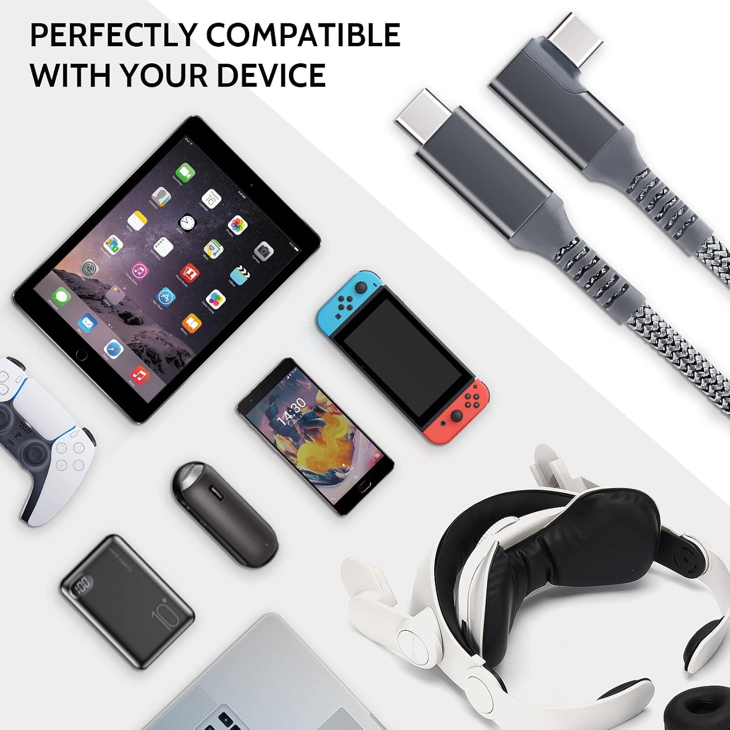 KRX Design Ultra-Charging Link Cable for Oculus/Meta Quest 2 & Quest Pro 16FT, Battery Pack Head Strap Substitute for PC VR Enthusiast, Safe and Fast, USB 3.2 A to C