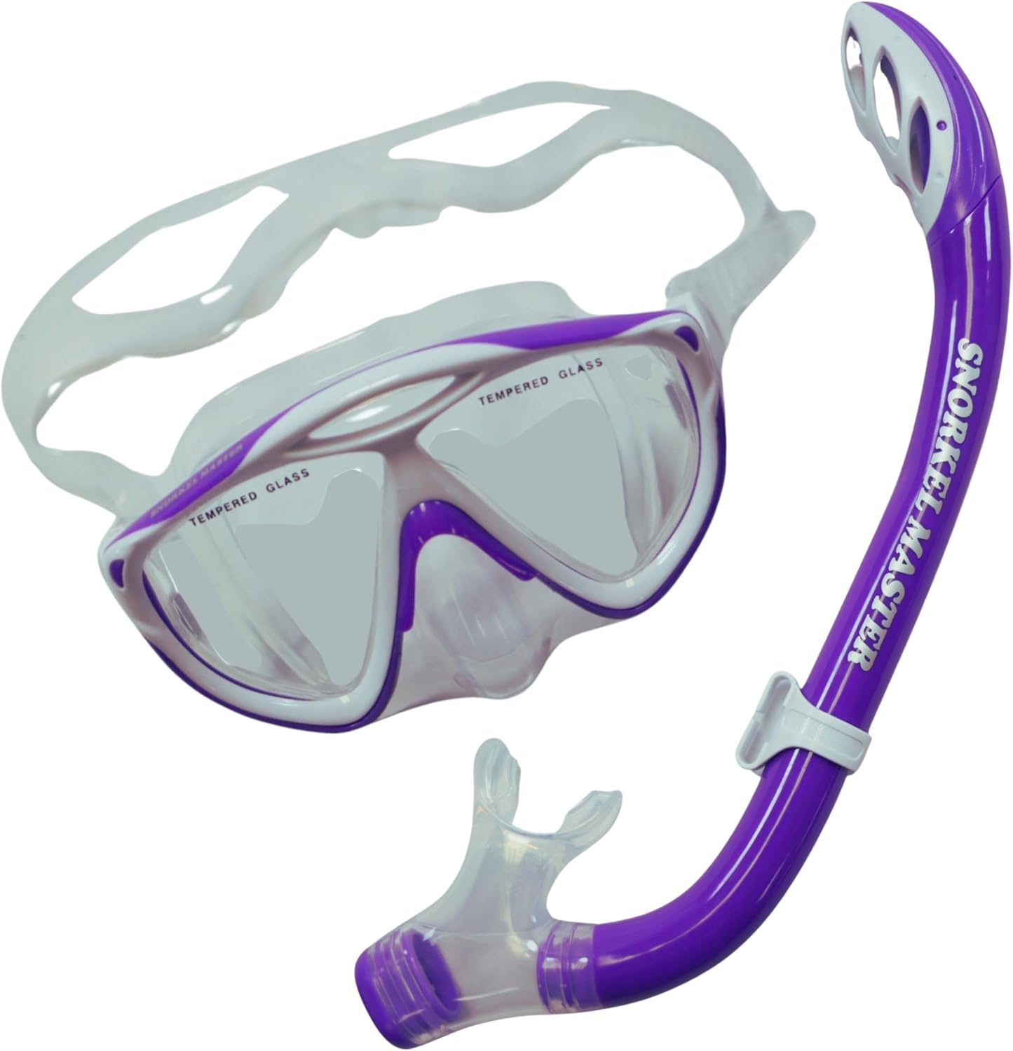 Kids Snorkeling Mask & Semi-Dry Snorkel Combo – Panoramic Anti-Fog Tempered Glass Mask & Adjustable Silicone Fit (Purple)