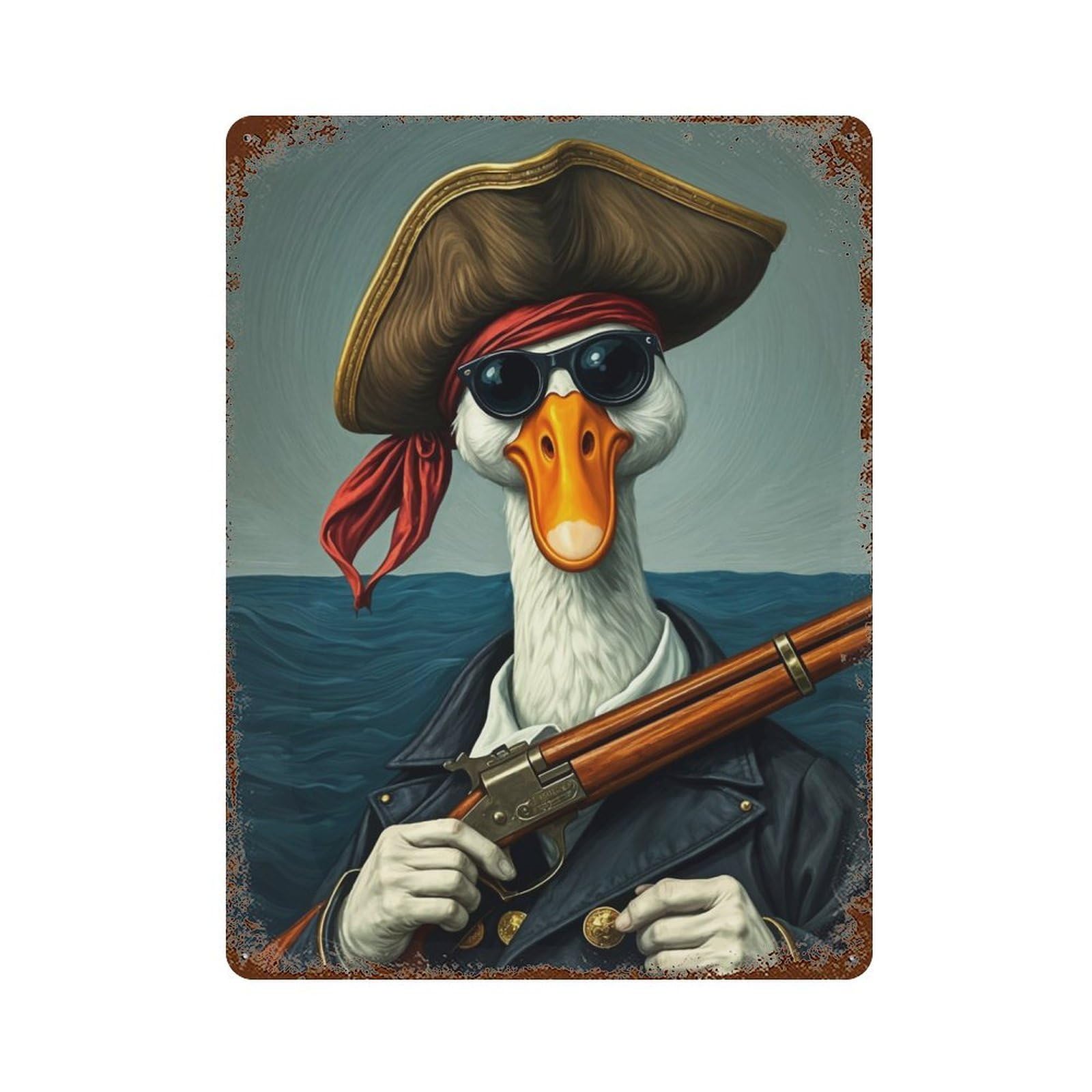 Aged Metal Wall Plaque with Pirate Goose Design 15.7"x11.8", for Farmhouse, Kitchen And Entryway Decor, Retro Wall Decor