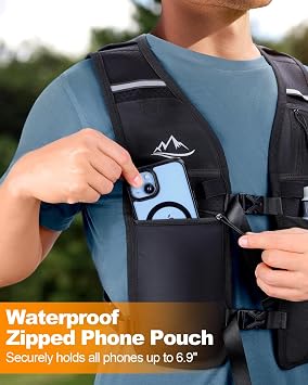 ISEYOU Running Vest, Adjustable Unisex Reflective Vest with Waterproof Zipper Phone Pocket and 7 Storage Compartments, Lightweight and Breathable, Perfect for Running, Cycling, and Hiking