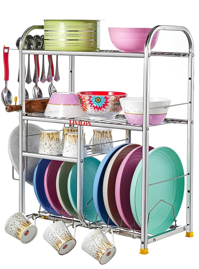 L LIVILON Wall Mount Kitchen Utensils 4 Shelf Dish Rack Stainless