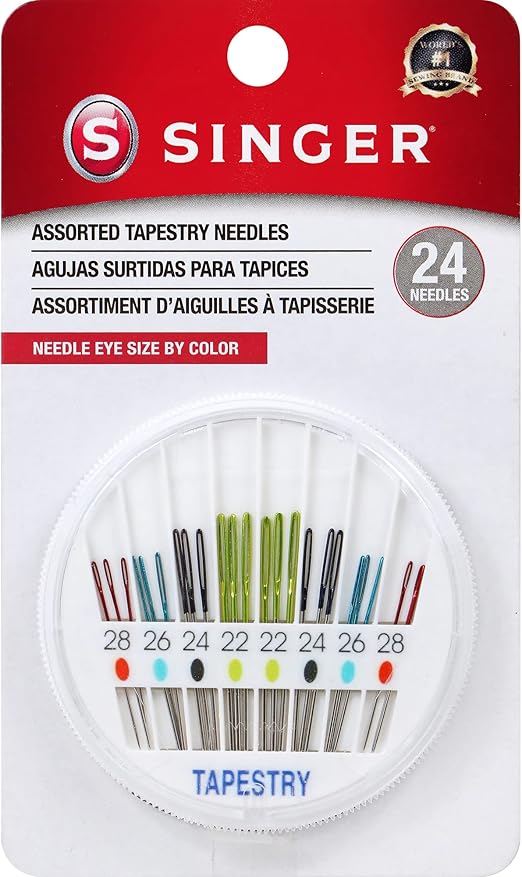 SINGER Tapestry Needles in Dial Compact, Assorted Sized Sewing Needles, Sizes 22, 24, 26, 28, Set of 24