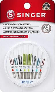 SINGER Tapestry Needles in Dial Compact, Assorted Sized Sewing Needles, Sizes 22, 24, 26, 28, Set of 24