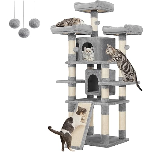 Feandrea 67 Inches Multi-Level Cat Tree for Large Cats, with Cozy Perches, Stable, Light Gray UPCT18W
