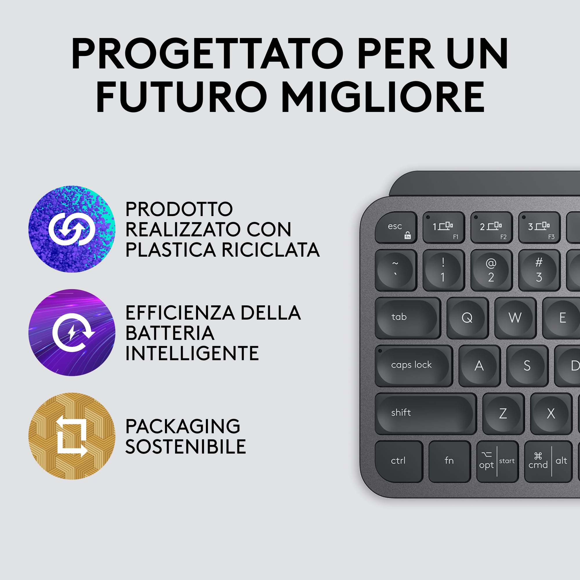 Logitech MX Keys Mini Tastiera Illuminata Wireless, Minimal, Compatta, Bluetooth, Retroilluminata, USB-C, Compatibile con Apple macOS, iOS, Windows, Linux, Android, in Metallo, ITA QWERTY - Grafite