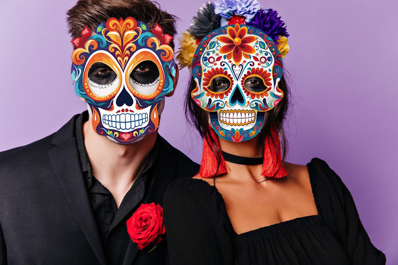 Heureppy 6PCS Day of the Dead Paper Mask Dia de los Muertos Mask for Día de los Muertos Photo Props Party Costume Accessories