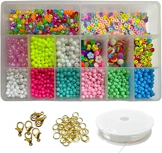 kit Miçangas Coloridas Infantil Aprox. 2300pçs Com Entremeios Bola Leitosa colorida Fio de Silicone elástico para Montar Pulseira Colar Biju