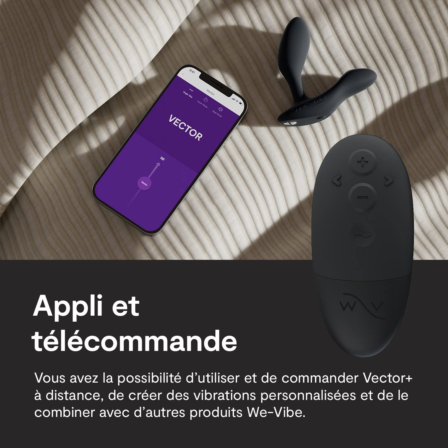 We-Vibe Vector+ Vibromasseur prostatique connecté à une application et avec télécommande Black One Size