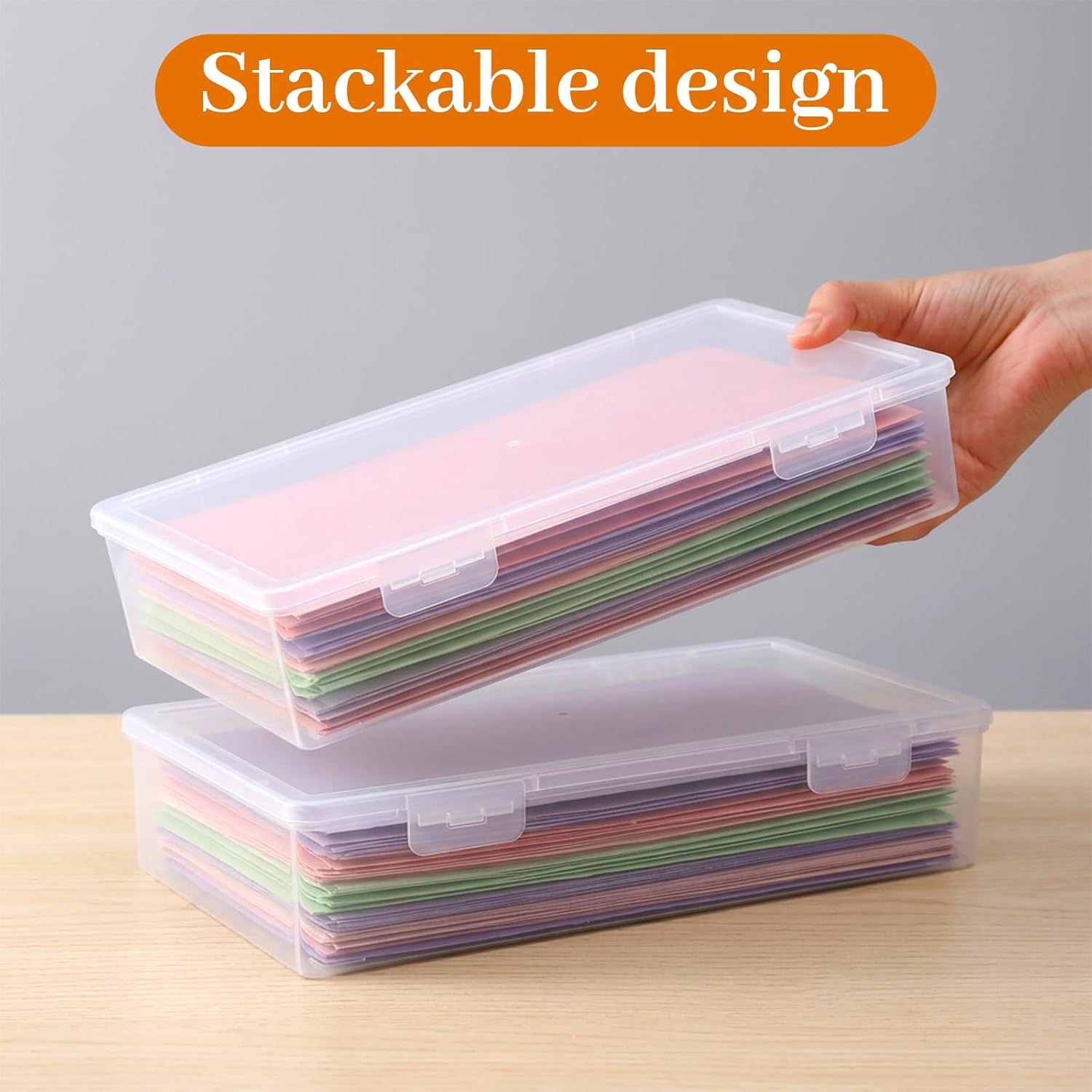 4 Pack A4 Paper Storage Boxes with Lids, Thick PP Plastic Scrapbook Organizer, Stackable 12.7 x 9.5 x 1.8 in File Box for 8.5x11 Documents, Photos, Craft Supplies & Office Essentials