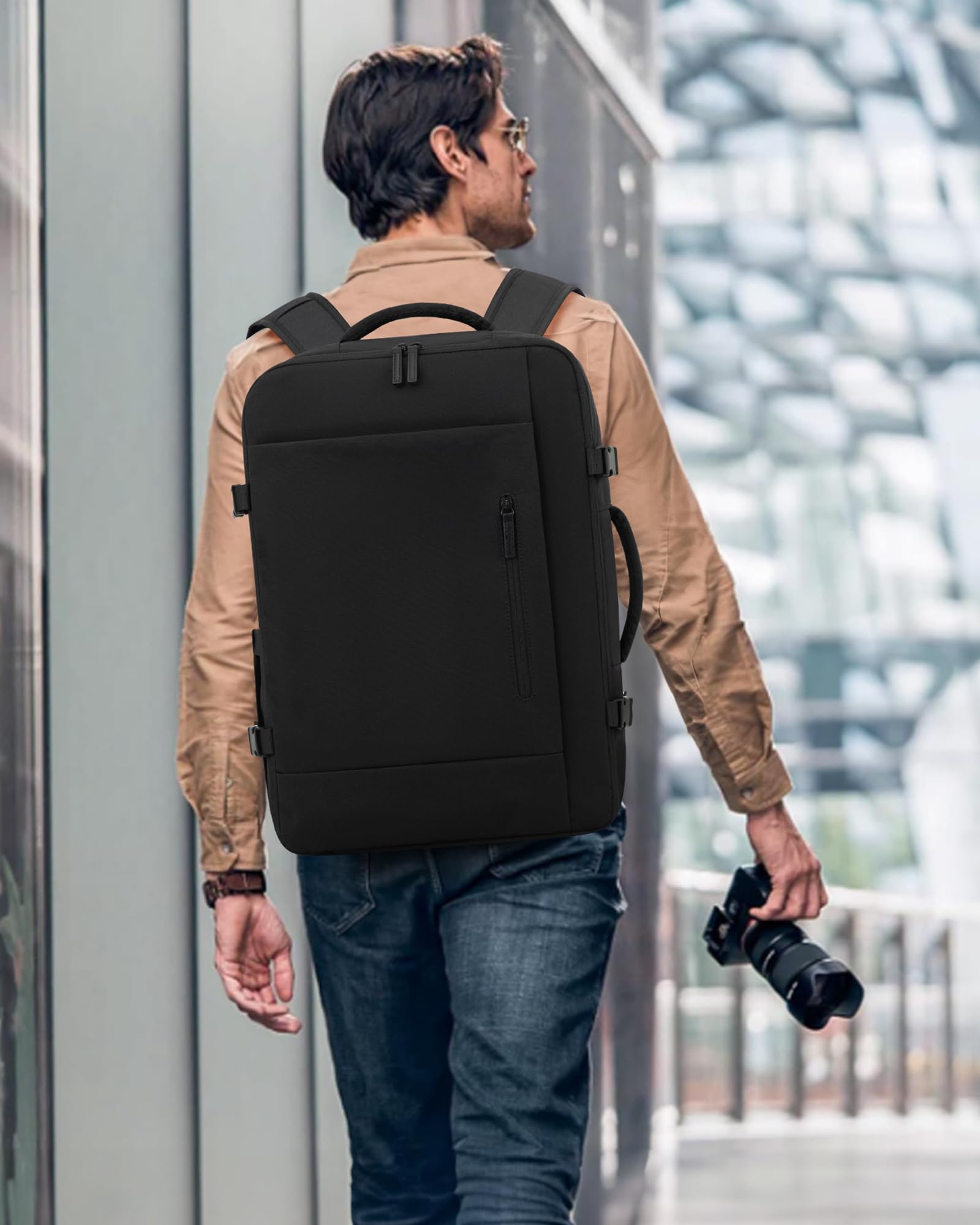 LOVEVOOK Zaino da Viaggio Aereo Bagaglio a Mano 45L Grande Borsa da Cabina per Voli Impermeabile Antifurto Zaino Viaggio Uomo Donna 18 Pollici Zaino Porta PC per Scuola Lavoro Trekking, Nero
