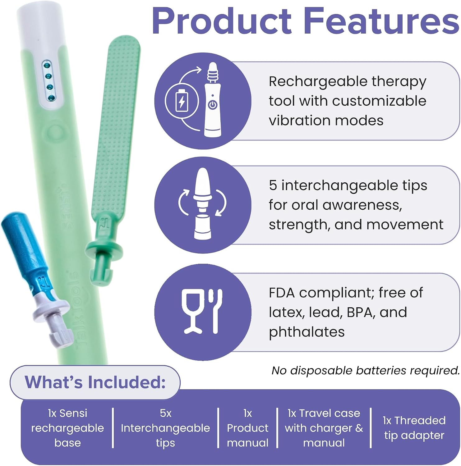 TalkTools Sensi Rechargeable: 5 TIP KIT - Depressor Green Tip Kit