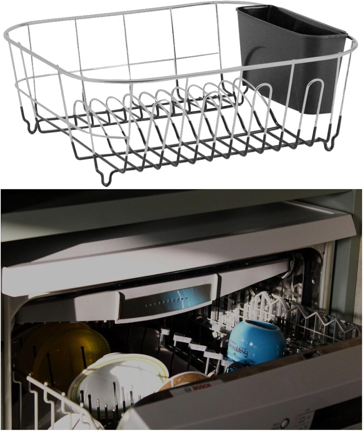 Kitchen Steel Over Sink Dish Drying Rack with Cutlery Holder Drainer Organizer
