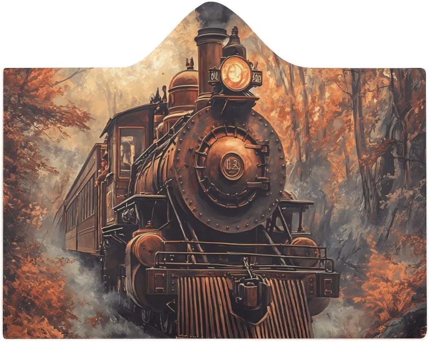 Steam Train in The Autumn Forests Fashion Wearable Blanket Hoodie Fleece Throw Cloak Robe Unisex
