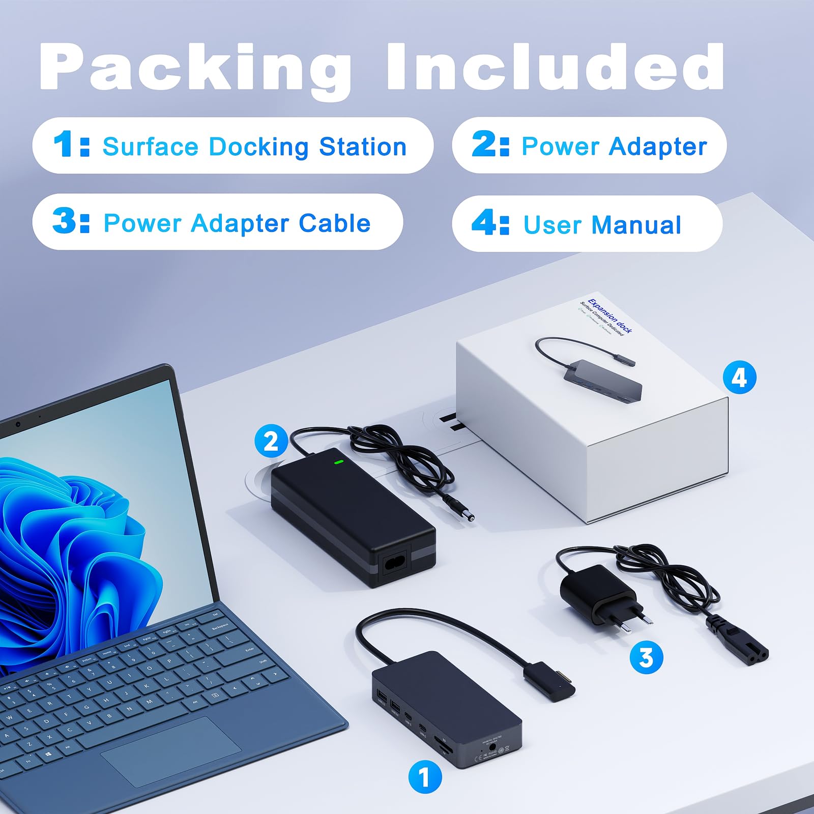 Surface Dock 11 in 1 Surface Docking Station Hub Doppio Display 4K HDMI+VGA per Surface Pro 11/10/9/8/X/7/6/5/4/3, Surface Laptop 7/6/5/4/3/2/1, Surface Laptop Go 3/2/1, Surface Book