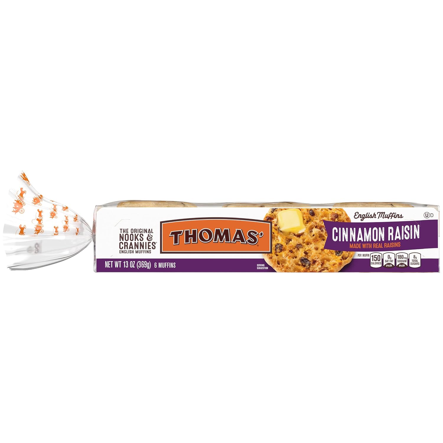 Thomas’ Cinnamon Raisin English Muffins, 6 Count, 13 Oz Package of English Muffins