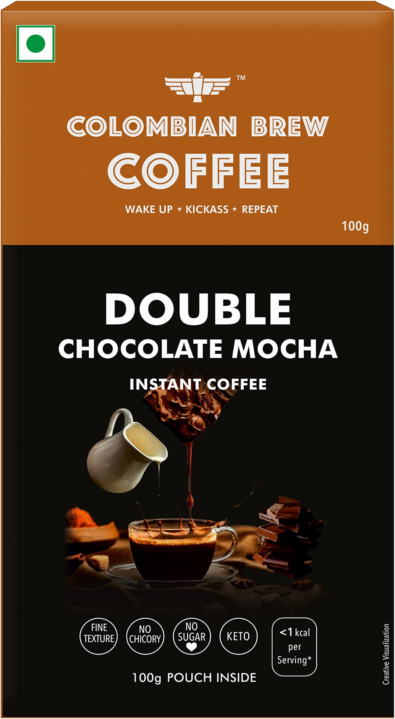 Colombian Brew Double Chocolate Mocha Instant Coffee Powder, No Sugar Vegan, 100g Box