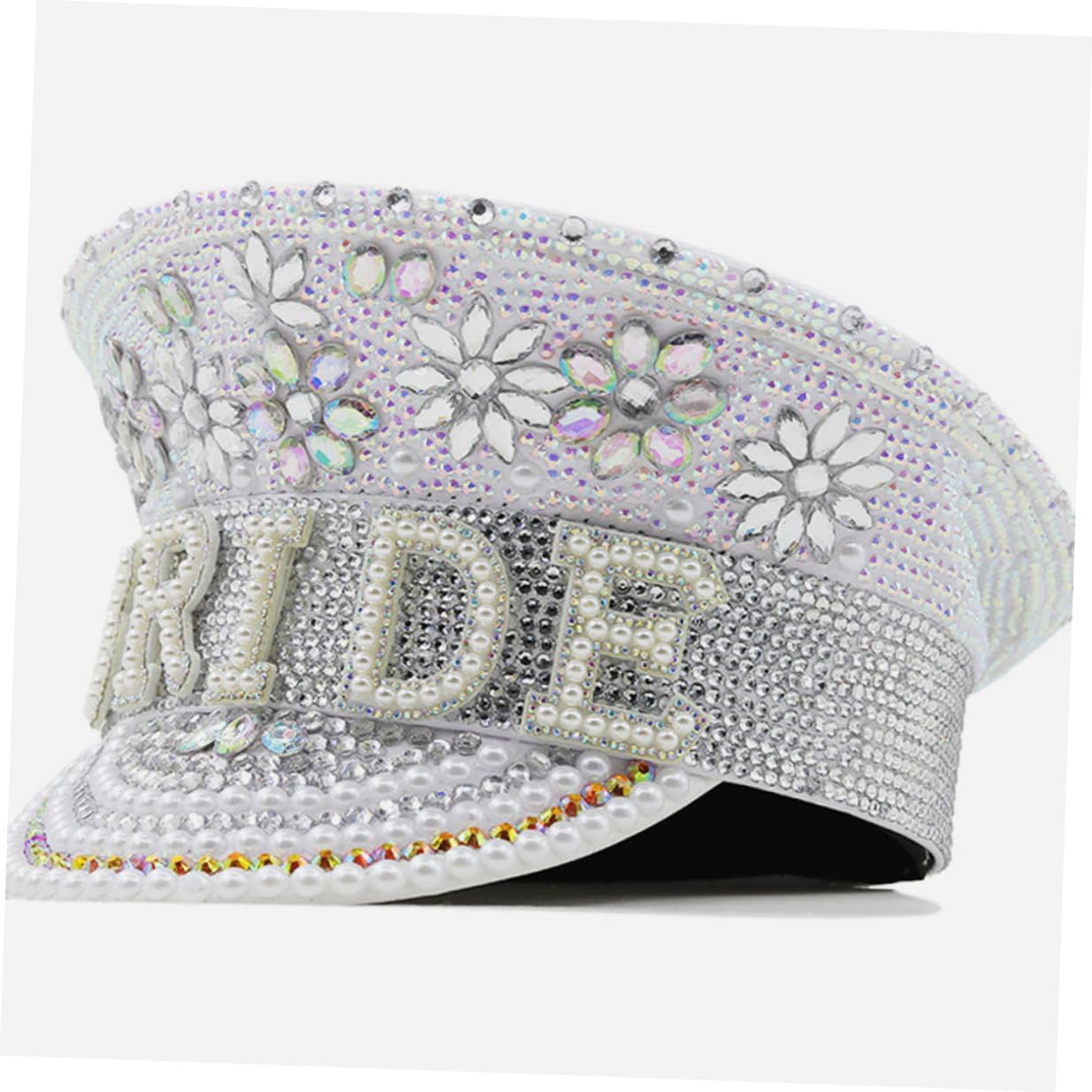 BESPORTBLE Sombrero de Novia en Cuero Incrustaciones de Rhinestone Blanco Accesorio Delicado y Cómodo para Despedidas de Soltera y Fiestas