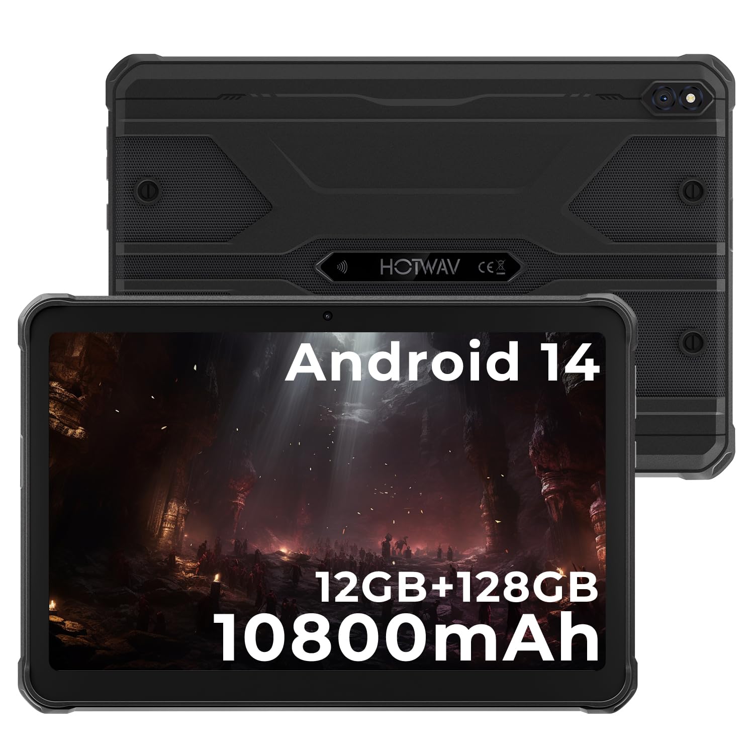 HOTWAV R8 Outdoor Tablet 2026, 12GB+128GB/1TB Handys, Android 14 Tablet 10.1" HD+, 10800mAh Rugged Tablete, 13MP+5MP, IP68 Waterproof Outdoor Smartphone 4G LTE,5G WiFi,OTG,GPS,FM,Face ID,Schwarz