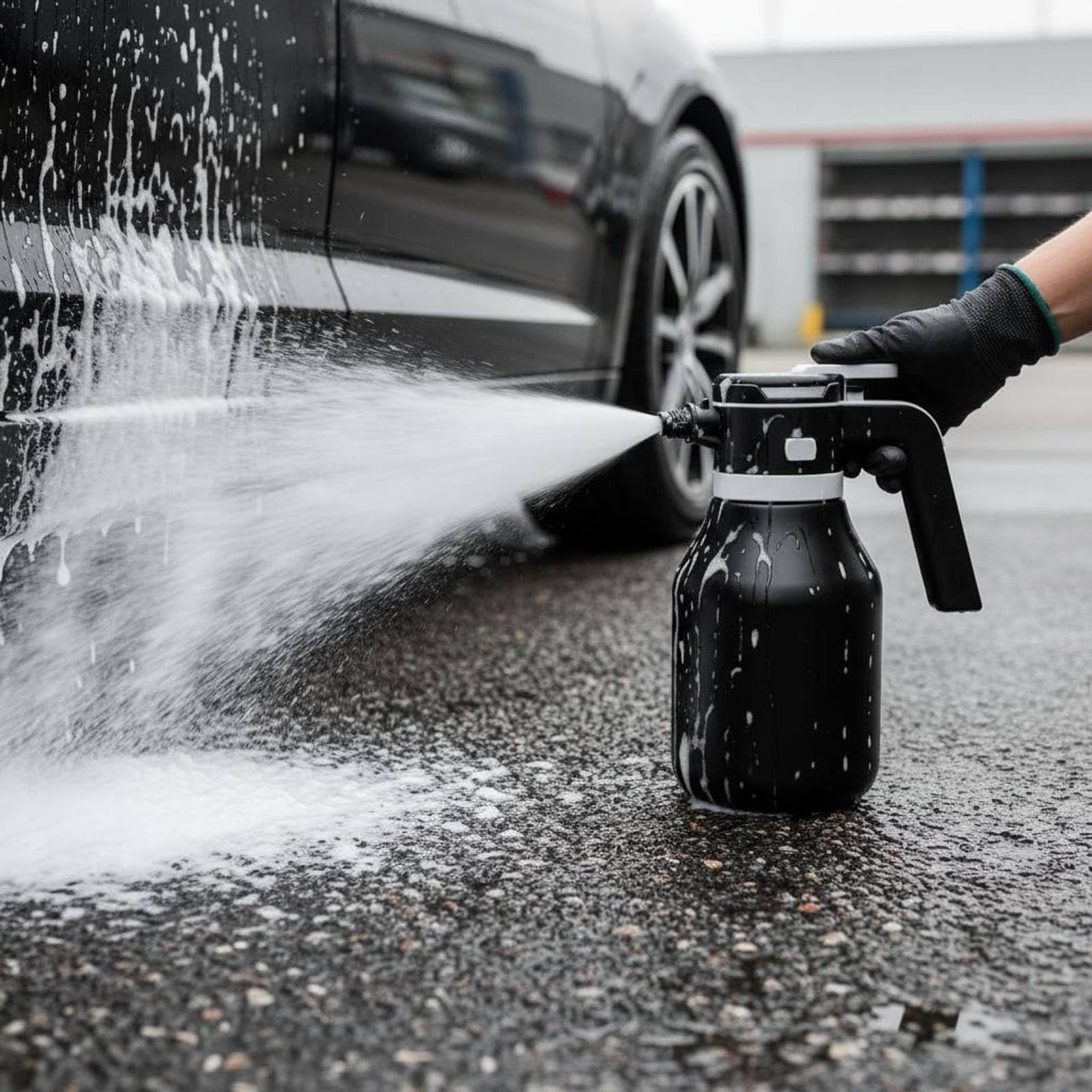 kowaku Pulverizador Eléctrico de Lavado de Autos Pulverizador Botella Rociador Espumador con de Dispersión y Control por Botón Depósito 2L Componentes, Negro, style to 2