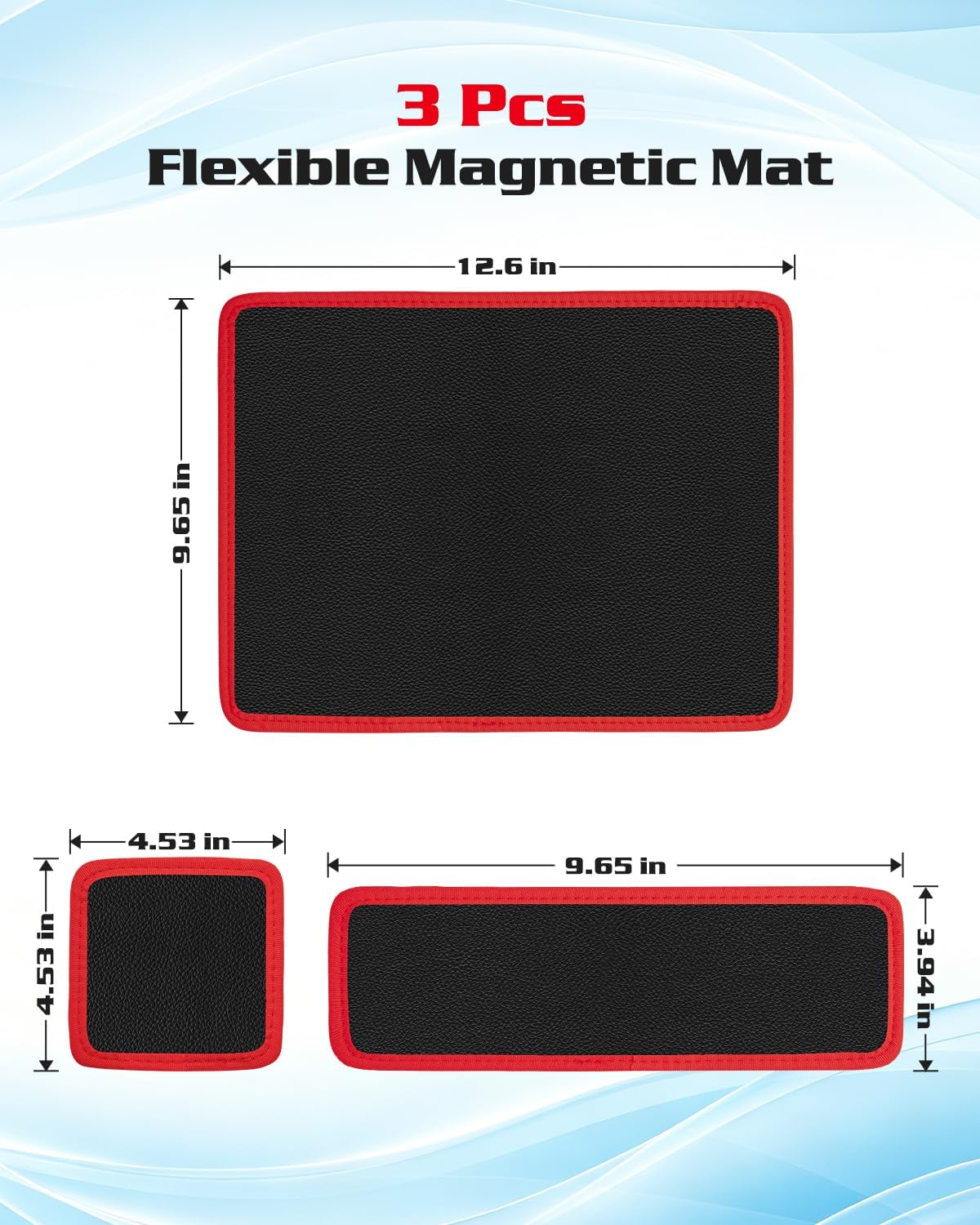 3 Pcs Flexible Heavy-Duty Magnetic Tool Mat, Strong Magnets Hold Parts Upside Down, Non-Slip Surface, Magnetic Tool Tray with Storage Bag for Auto Repair, Workshop & Jobsite
