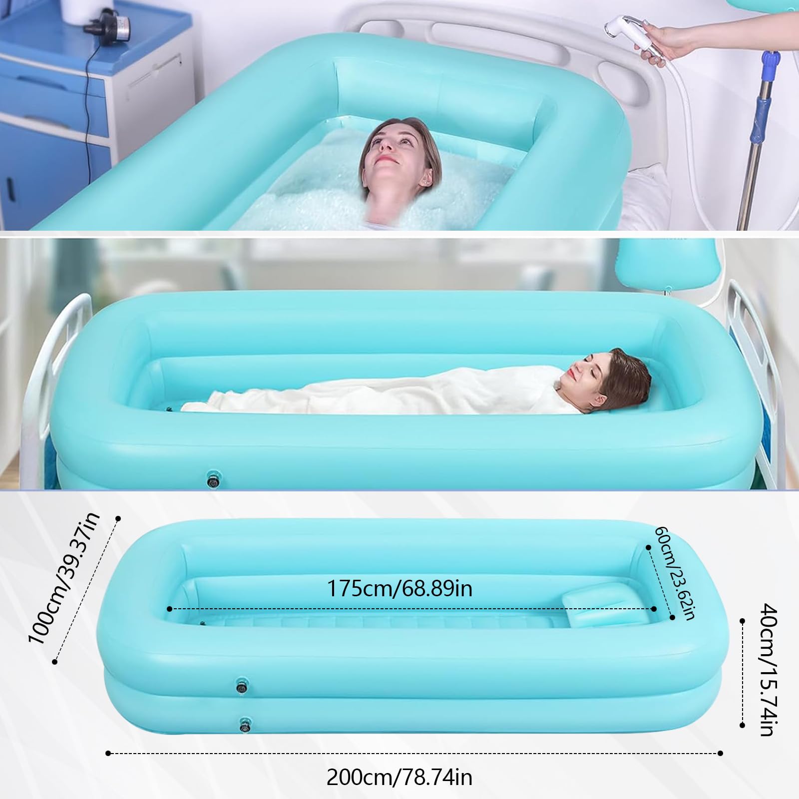 Aufblasbare Badewanne, Aufblasbares Badewannen-Duschset mit Wasserbeutel & Luftpumpe für Behinderte, Bad Im Bett Hilfsmittel, Nachttisch Badewannen-Duschsystem, Tragbares Duschsystem Am Bett