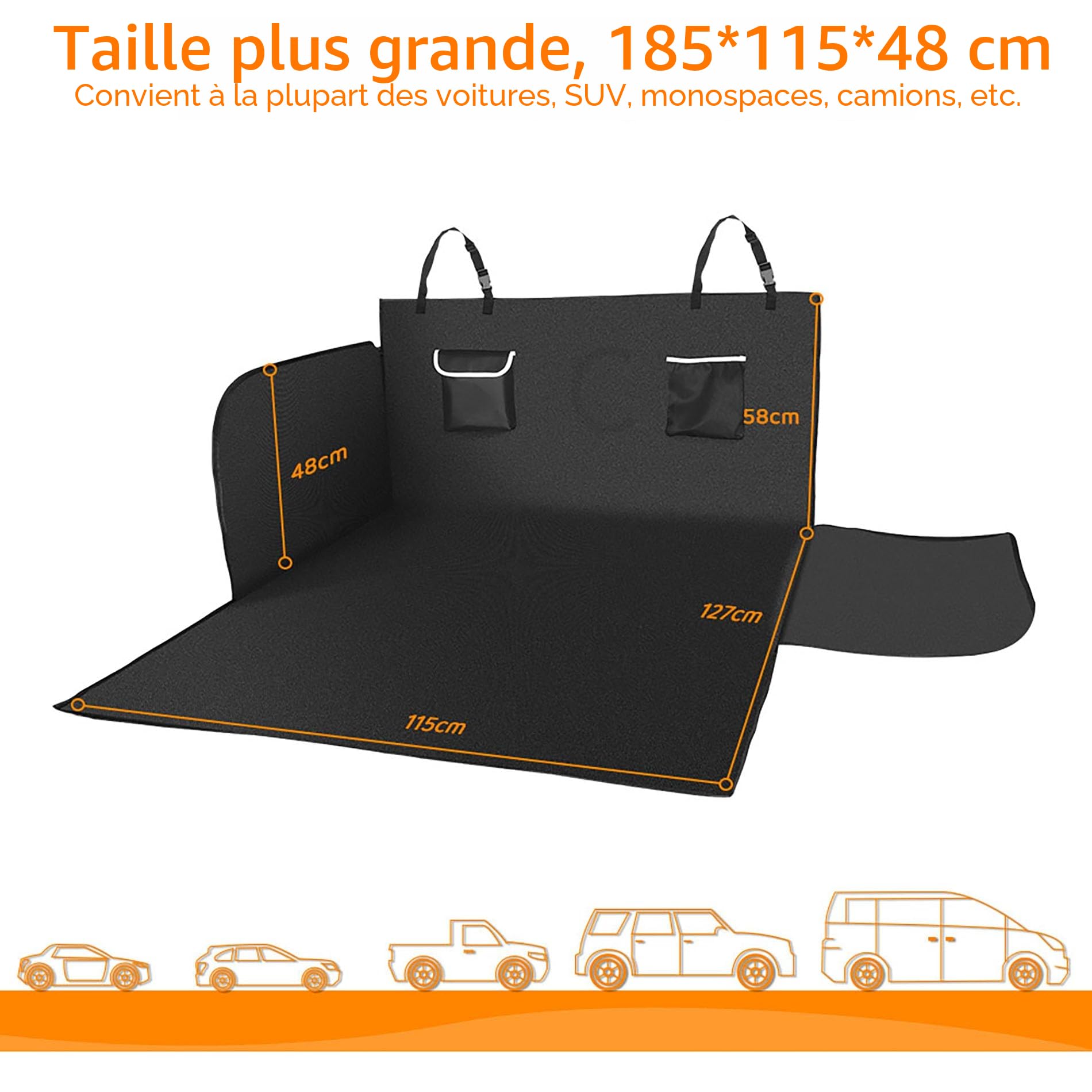 KYG Protection de Coffre Universelle avec Protection latérale - 185 x 115 x 48 cm - Couverture pour Chien XXL - Imperméable, Antidérapante, Résistante aux Rayures - pour Voiture, Break