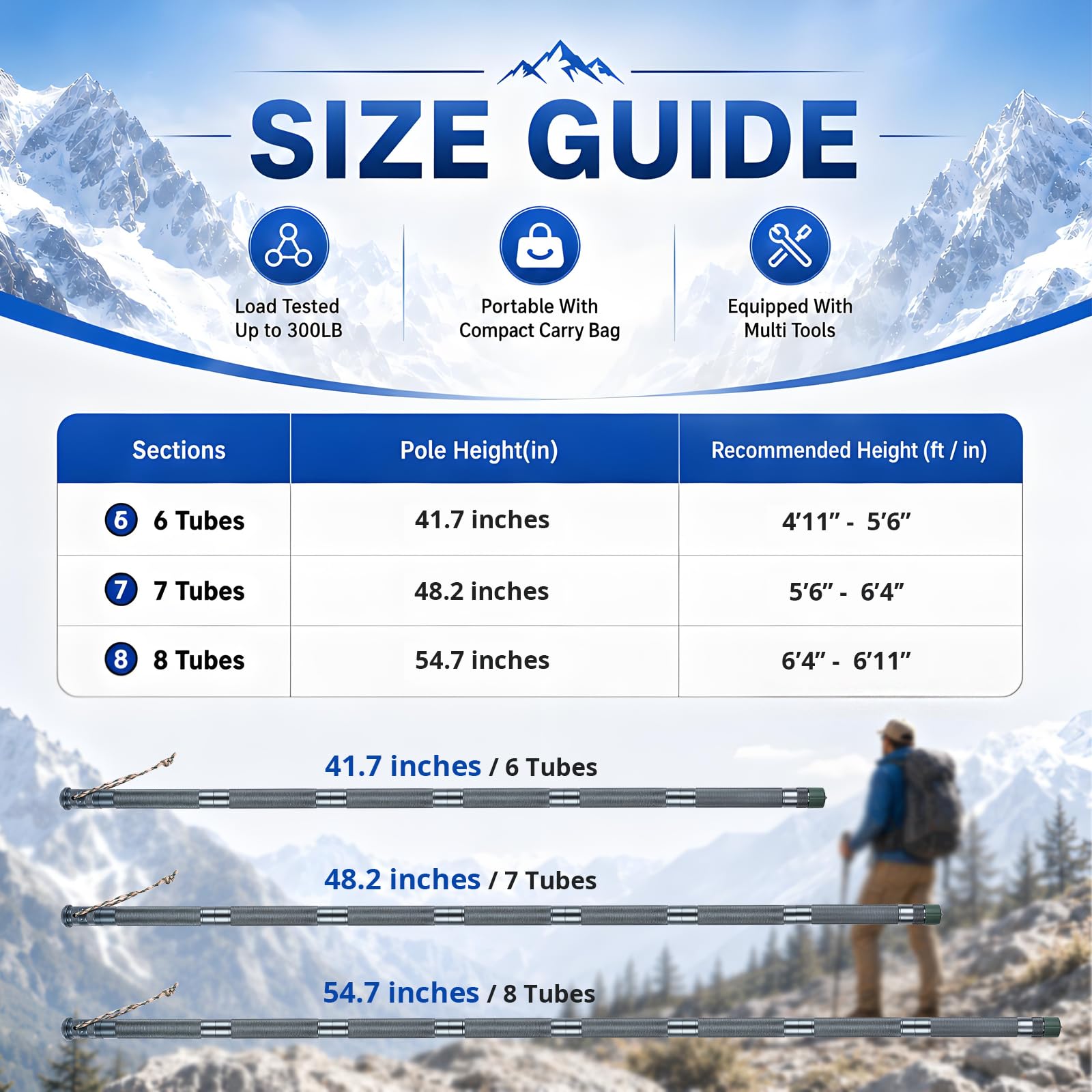 aiGear Bastón táctico para caminar, senderismo, equipo multiherramienta, bastón de senderismo, personal táctico al aire libre para supervivencia, camping, senderismo