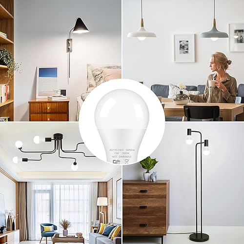 Miniatura 7 de GoBright Paquete de 12 bombillas LED A19, bombillas equivalentes a 100 W, bombillas LED blancas de luz diurna de 13 W 5000 K con base media E26